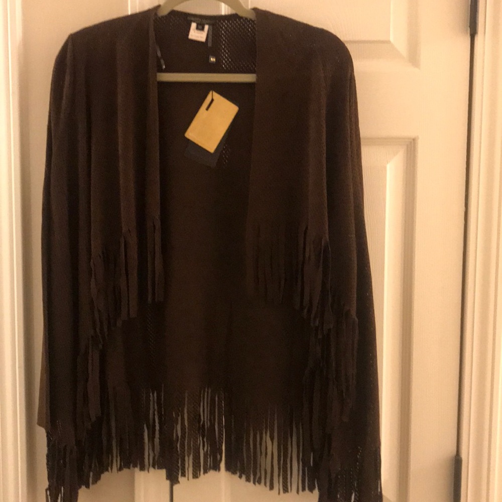 NEW W/TAGS Alberto makati brown fringe jacket XS